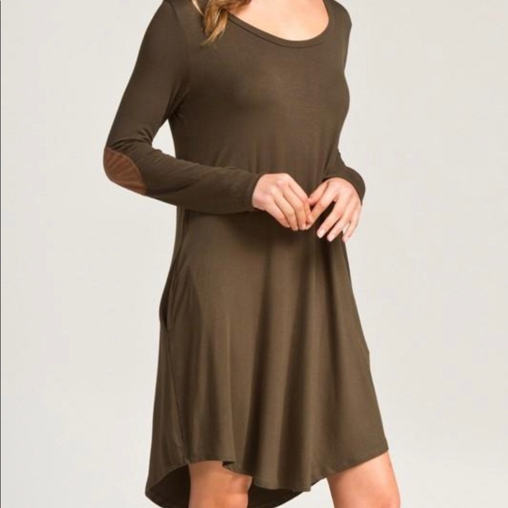 Olive green dress with suede patches